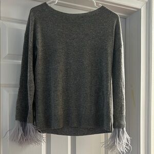 J. Crew Gray Knit Top with Feather Sleeves